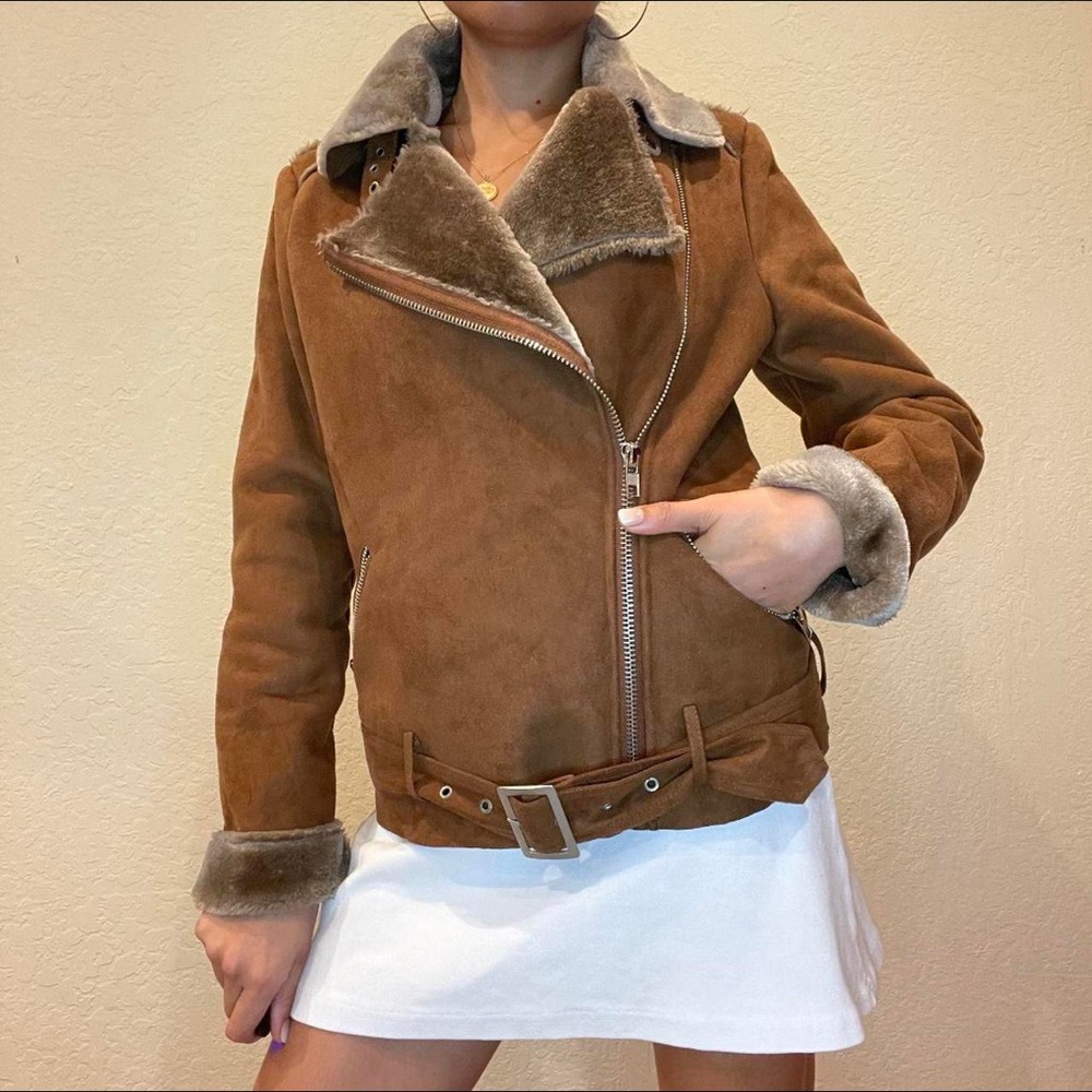 SILENCE + NOISE || Faux Leather/Suede Shearling Aviator Jacket Sz. S